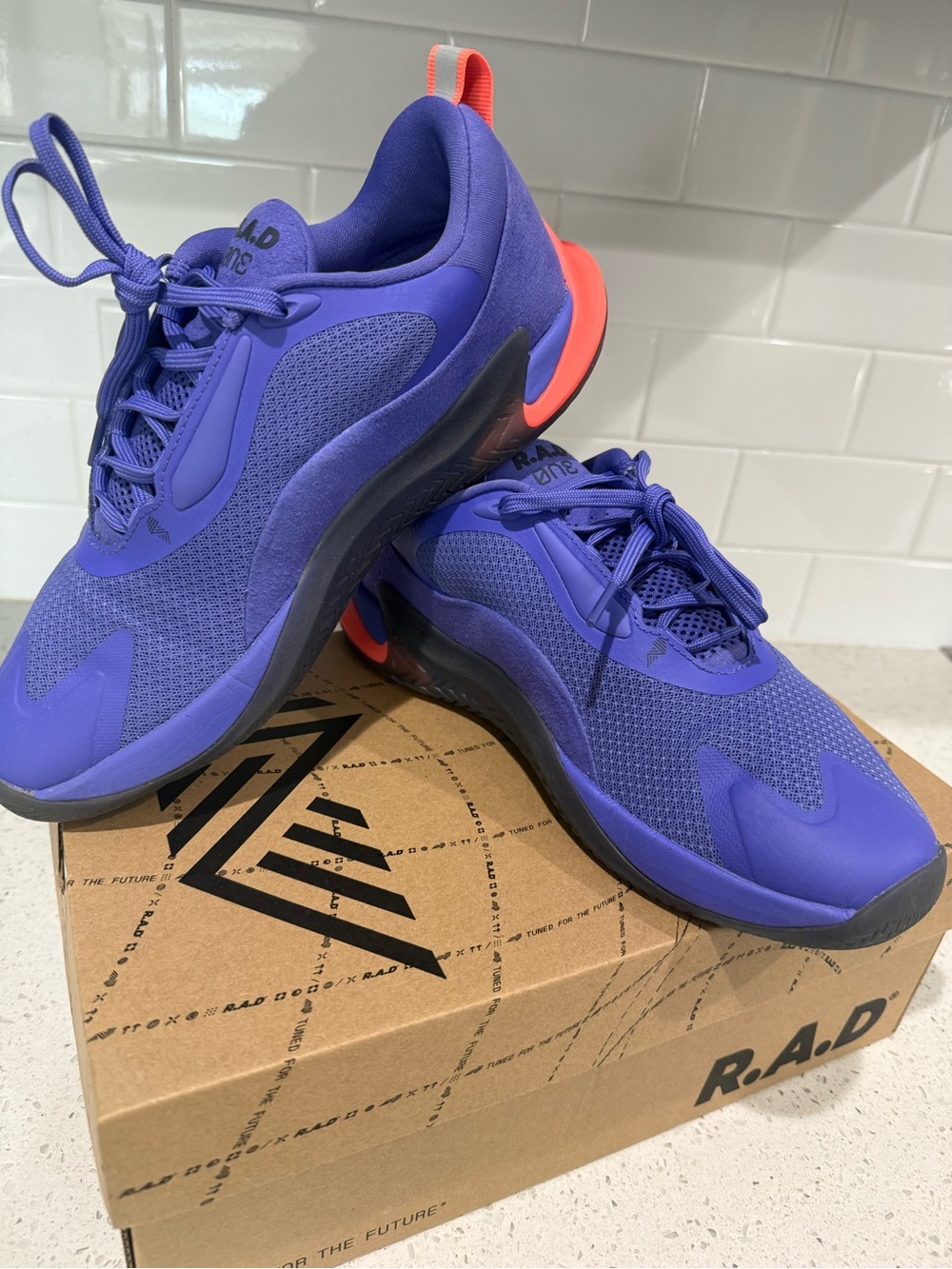 R.A.D. Women's Purple Athletic Sneakers with Coral Heel Detail